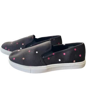Torrid Slip On Sneakers Size 7 WW Wide PLus Black with Multi-Color Polka Dots